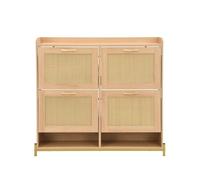 Zapatero 4 puertas - rattan, metal y estante superior - roble claro