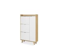 Zapatero 4 Puertas, Zapatero Estrecho, Zapatero Entrada Recibidor, Zapatero Moderno, Diseño, Elegante, Zapatero Madera, para Entrada Estrecha, Pasillo, Zapatero serie nórdica Fenrir Roble/Blanco
