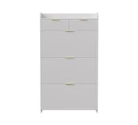 Zapatero Abatible Blanco con Cajón Superior y 4 Compartimentos, Mueble de Almacenaje para Entrada, Recibidor y Pasillo, Diseño Efecto Ratán 80x24x95 cm