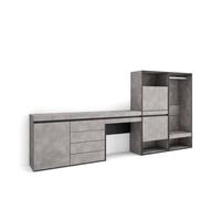 Zapatero, armario zapatos botas, 297x35x145cm, dormitorio, habitación, vestidor abierto, cómoda, cajonera, tocador, estilo moderno, cemento
