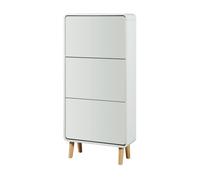 [en.casa] Armario Zapatero Aure con 3 Puertas Abatibles y Compartimentos Zapatero con Espejo para Entrada Recibidor Pasillo Vestidor 134 x 63 x 24 cm - Blanco