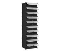 SONGMICS Zapatero Modular con 10 Compartimentos, Estantería Modular de Plástico, DIY, Zapatero con Puerta, con Martillo, Negro LPC10HV1