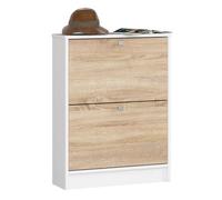 Zapatero con 2 compartimentos akord blanco 60 cm 2 puertas basculantes frente en color roble sonoma 60x20x80 cm