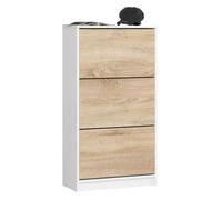 Zapatero con 3 compartimentos akord blanco 60 cm 3 puertas basculantes frente en color roble sonoma 60x28,5x113 cm