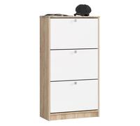 Zapatero con 3 compartimentos AKORD Roble Sonoma 60 cm 3 puertas basculantes Blanco 60x28,5x113 cm