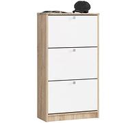 Zapatero con 3 compartimentos AKORD Roble Sonoma 60 cm 3 puertas basculantes Blanco 60x28,5x113 cm