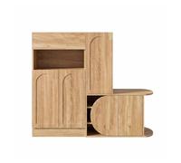 Zapatero con banco 130x35x110,5 cm - 1 cajón, 5 puertas, estante abierto y gran almacenamiento para recibidor - natural