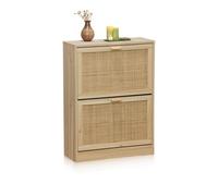 Zapatero de 2 puertas abatibles de rattán y madera 60x82 cm made pino - rattan 60 x 82 x 24 cm