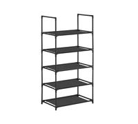 SONGMICS Zapatero, Organizador Zapatos, 5 Baldas, Zapatero Abierto Estrecho, 28 x 45 x 89 cm, Marco de Metal, Estantes de Tela no Tejida, para Pasillo, Dormitorio, Negro LSH005B02