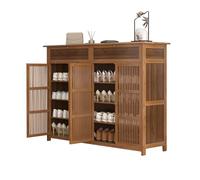 Zapatero de bambú con 2 cajones abatibles, 4 puertas, almacenamiento a prueba de polvo, 130 x 35 x 99 cm, madera elegante para sala de estar, dormitorio, pasillo.