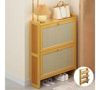 Zapatero delgado de ratán - Almacenamiento de madera que ahorra espacio para pasillo y dormitorio, muebles de entrada modernos y elegantes, diseño elegante para almacenamiento de zapatos
