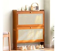 Zapatero delgado de ratán, elegante almacenamiento de zapatos de madera para pasillo, dormitorio y entrada, diseño que ahorra espacio para una nización eficiente y fácil acceso a los zapatos