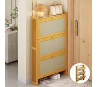 Zapatero delgado de ratán, elegante almacenamiento de zapatos de madera para pasillo, dormitorio y entrada, muebles modernos que ahorran espacio para una vida elegante y decoración elegante del hogar