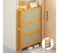 Zapatero delgado de ratán - Elegante estante de almacenamiento que ahorra espacio para pasillo, dormitorio y entrada - Moderno zapatero de madera para un almacenamiento eficiente en el hogar