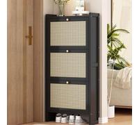 Zapatero delgado de ratán para pasillo y dormitorio, elegante organizador de almacenamiento que ahorra espacio para calzado, decoración moderna del hogar, diseño elegante, maximiza el espacio de vida
