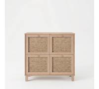 Zapatero Elegante con Puertas de ratán de 90 cm, 100% melamina, Patas de Madera de Haya, Montaje en Pared, 18 mm de Grosor