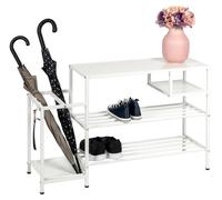 Zapatero Eluno con capacidad para aproximadamente 6 pares de zapatos, 4 estantes y soporte para paraguas, color blanco.