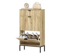 Zapatero estrecho con 2 puertas cajón y estantes ajustables para 8 pares 60x24x105,5 cm roble