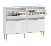 HomCom Zapatero estrecho 3 puertas abatibles acanaladas 60x24x122,5 cm, estantes ajustables, Blanco