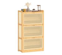 Zapatero estrecho de bambú con 3 cajones abatibles de ratán para 18-21 pares 69x29x119,8 cm natural