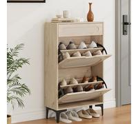 Zapatero estrecho de ratán con 2 cajones abatibles y 1 cajón extraíble - Estantería ajustable de 3 posiciones - Patas metálicas robustas - Ideal para entrada, pasillo y espacios pequeños - madera