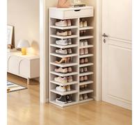 Zapatero Estrecho y Alto,Mueble Zapatero Vertical de 10 Niveles con Cajón,Organizador de Zapatos para Entrada,Recibidor y Pasillo,Ideal para Espacios Pequeños A