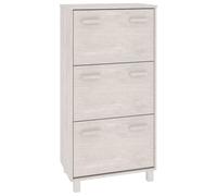 Zapatero Hamar blanco 59,5 x 35 x 117 cm de madera maciza de pino | 3 cajones abatibles, asas de madera, compartimento de 52 cm, fijación a la pared incluida, requiere montaje