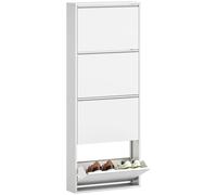 Zapatero HOMCOM con 4 puertas, diseño estrecho, para 8 pares de zapatos, color blanco, estructura metálica