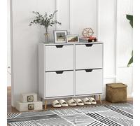 Zapatero Homcom con 4 Puertas, Estante Ajustable y Patas de Madera de Pino, Gran Capacidad de Almacenamiento para 16 Pares, para Pasillo y Entrada, 95 x 26 x 95 cm, Blanco BLANCO