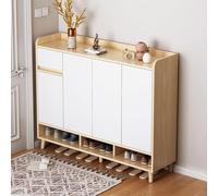 Zapatero Madera con 4 Puertas 1 Cajón y Compartimento Abierto, zapateros Recibidores Entrada para Entrada, Salón, Dormitorio, Blanco y Color Madera (Color : Pastoral Oak Color+Warm White)