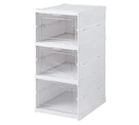 Zapatero plegable 3 niveles/ Estantería Apilable de 3 Niveles para Zapatos - Organizador Plegable Antipolvo con Puerta para Zapatillas, Almacenamiento Duradero en Plástico para Botas y Accesorios,