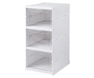 Zapatero plegable 3 niveles/ Estantería Apilable de 3 Niveles para Zapatos - Organizador Plegable Antipolvo con Puerta para Zapatillas, Almacenamiento Duradero en Plástico para Botas y Accesorios,