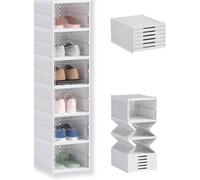 Zapatero plegable 6 niveles/ Estantería Apilable de 6 Niveles para Zapatos - Organizador Plegable Antipolvo con Puerta para Zapatillas, Almacenamiento Duradero en Plástico para Botas y Accesorios,