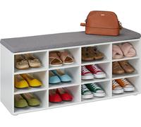 Zapatero Relaxdays, con 12 compartimentos, asiento acolchado, dimensiones: 48x104x30 cm, ideal para recibidor, vestíbulo, dormitorio, color blanco/gris
