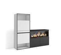 Zapatero Skraut Home, Armario para zapatos y botas, 167x35x145cm, Chimenea eléctrica XXL led efecto fuego 3d, Estilo Moderno White
