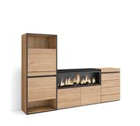 Zapatero Skraut Home, Armario para zapatos y botas, 224x35x145cm, Chimenea eléctrica XXL led efecto fuego 3d, Cómoda, Cajonera, Estilo Moderno Oak