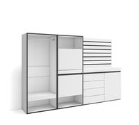 Zapatero Skraut Home, Armario para zapatos y botas, 227x35x145cm, Vestidor abierto, Cómoda, Cajonera, Listones Decorativos, Varios colores White