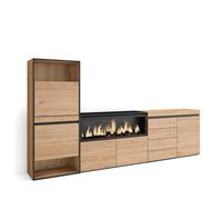 Zapatero Skraut Home, Armario para zapatos y botas, 274x35x145cm, Chimenea eléctrica XXL led efecto fuego 3d, Cómoda, Cajonera, Estilo Moderno Oak
