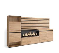 Zapatero Skraut Home, Armario para zapatos y botas, 274x35x145cm, Chimenea eléctrica XXL led efecto fuego 3d- Cómoda, Cajonera, Listones Decorativos Oak