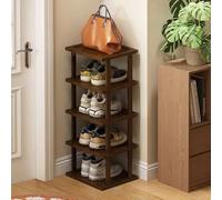 Zapatero vertical - Organizador de zapatos alto y estrecho para espacios pequeños, estante de bambú de 5 niveles para entrada, armario, esquina, puerta, estante delgado para zapatos que ahorra