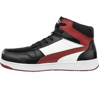 Zapatilla de seguridad "Frontcourt" para hombre, de la marca Puma Safety, confeccionada en cuero, de corte alto, modelo BC7343 (talla 42 EU), en color negro, blanco y rojo