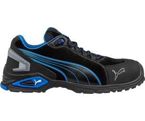 Zapatilla de seguridad Puma "Rio" para hombre, de cuero, de corte bajo, modelo BC7377 (talla 43 EU), color negro/azul