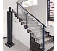 ZAQYCM Barandilla Vidrio Poste para Barandilla De Escalera De Cristal con Abrazadera Y Soporte, Negro Poste para Barandilla De Cristal Templado Y Metal para Terrazas Jardines(End Post,90cm/35.4 in)