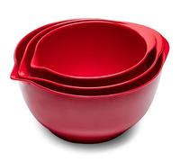 ZAROCRUS Juego de cuencos para mezclar, 3 cuencos de melamina con boquilla de vertido, base antideslizante, ideal para preparar, hornear, mezclar cocinar, sin BPA y apto para lavavajillas, color rojo