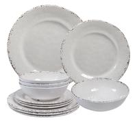 ZAROCRUS Juego de vajilla de melamina de granja, juego de vajilla de 12 piezas, servicio para 4 platos y cuencos de cocina ligeros, ideal para cenas casuales y fiestas al aire libre, camping o