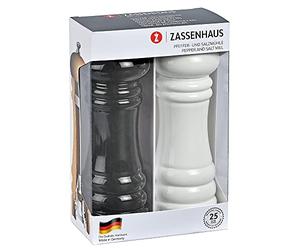 Zassenhaus Berlin - Juego de molinillos de madera de haya, color blanco y negro, con mecanismo de cerámica ajustable sin niveles, molinillos de especias rellenos, diámetro de 5,9 cm, altura: 18 cm