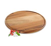 Zassenhaus Plato para pizza de 33 cm de diámetro, de madera de acacia, cultivado de forma sostenible, bandeja de madera redonda con ranura para zumo, para servir pizza o pasteles flameados, tabla de
