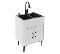 ZBJDX Gabinete Fregadero Moderno Acero Inoxidable, Cesta Drenaje Retráctil Versátil, Gabinete Fregadero Independiente y Duradero para Cocina, Lavandería y Uso Doméstico,Blanca,24in