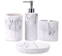 ZCCZ Bathroom Accessory Set, 4 Pcs Marble Look Bathroom Vanity Countertop Accessory Set (Marmol Blanco)