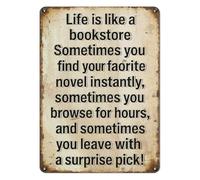 ZDVHOMCB Metal Tin Sign Life is Like a Bookstore Vintage Inspirational Wall Decor for Book Lovers Home Library Reading Room Office 8 X 12 Inch